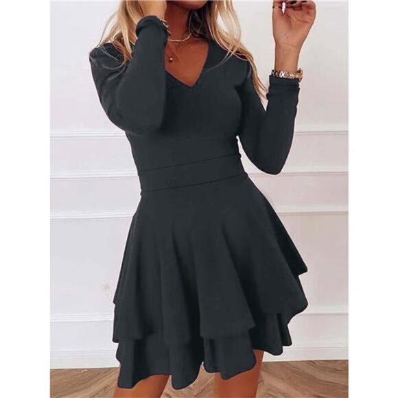 V-Neck Layered Ruffle Mini Dress - Picture 3 of 16